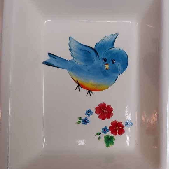 Snack Dip Tray Three Compartment Bluebirds Flowers Butterfly White Blue … - Picture 6 of 14